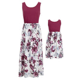 Mutter Tochter Kleid Bordeaux mit Blumenmuster