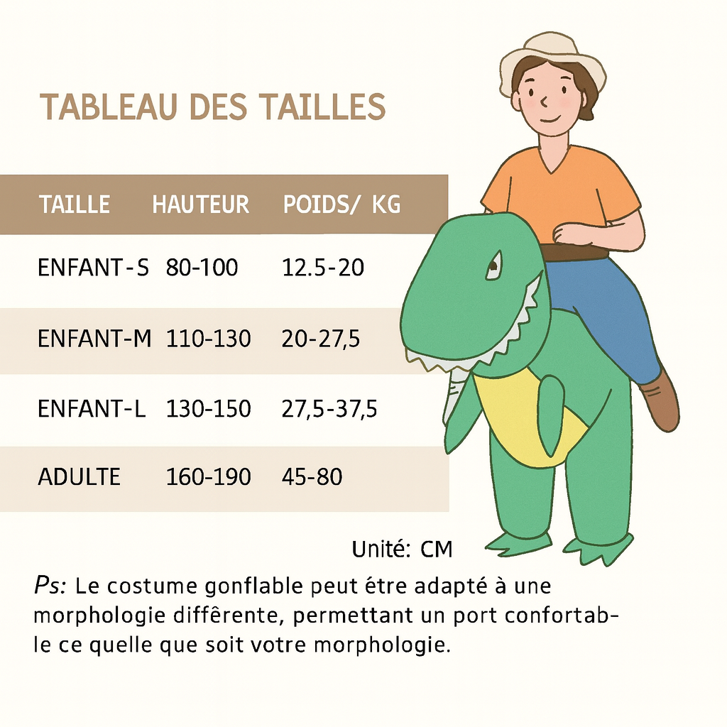 Familie-Kostüme Aufblasbare Dinosaurier für Erwachsene und Kinder