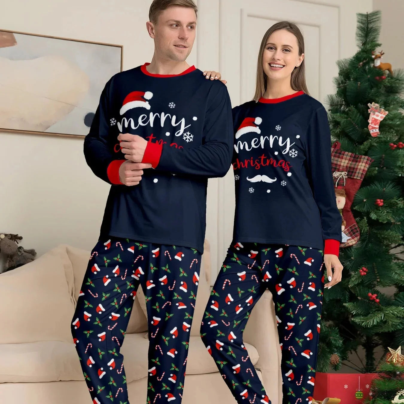 Familien Schlafanzug Weihnachten Marineblau