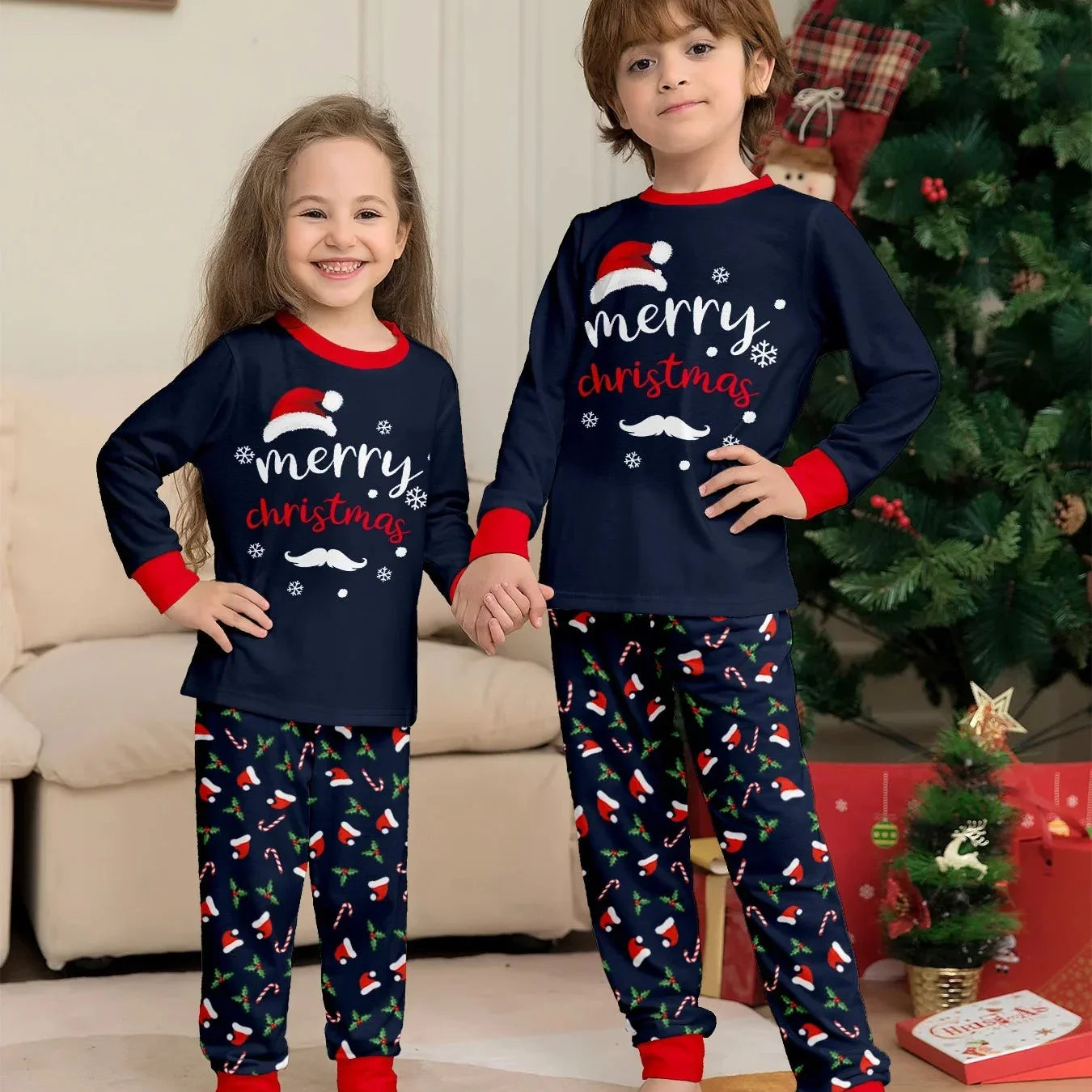 Familien Schlafanzug Weihnachten Marineblau