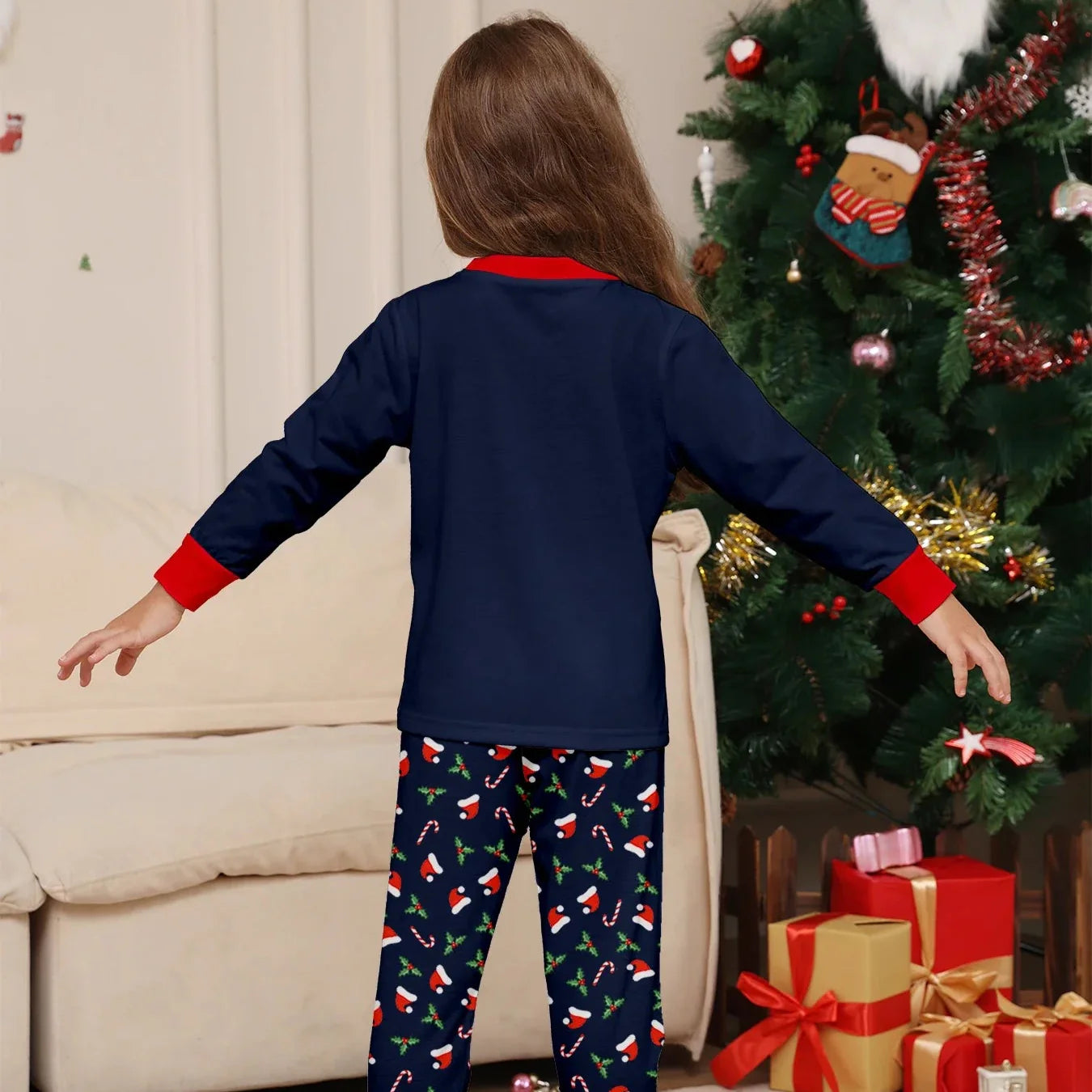 Familien Schlafanzug Weihnachten Marineblau