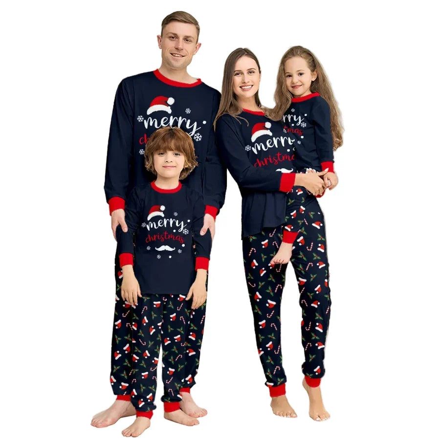 Familien Schlafanzug Weihnachten Marineblau