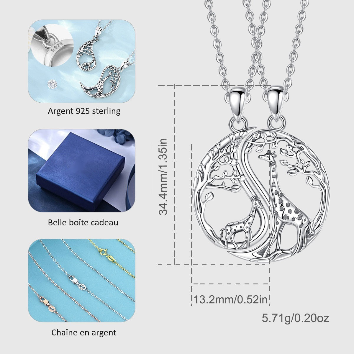 Mutter Tochter Kette Giraffe (Silber)