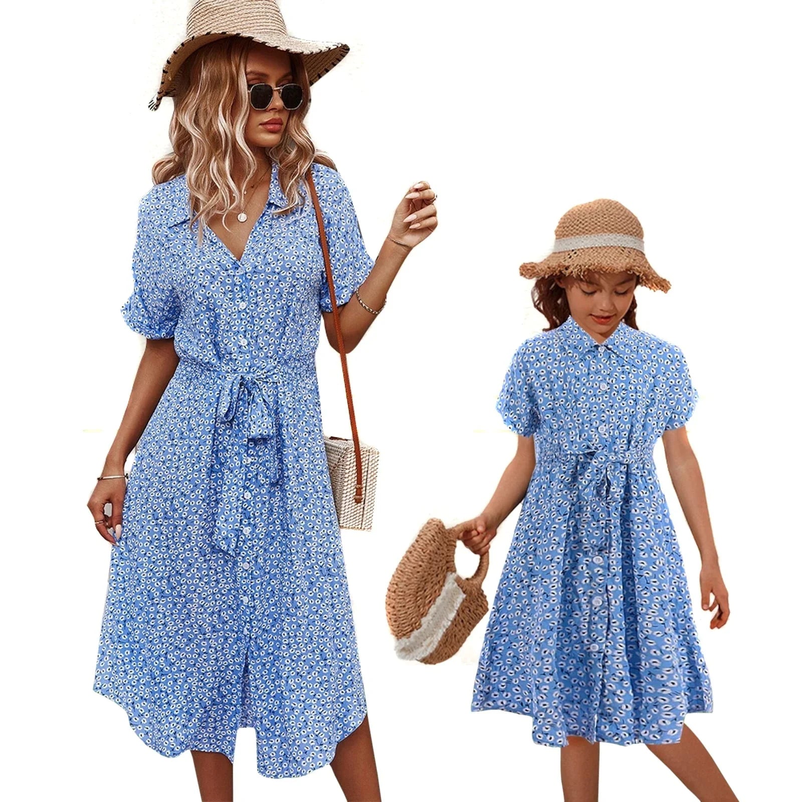 Mutter Tochter Kleid Blümchenmuster Hemd