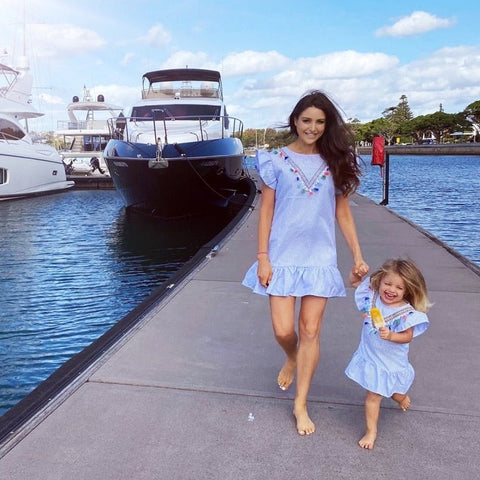 Mutter Tochter Kleid Boho mit Pompons