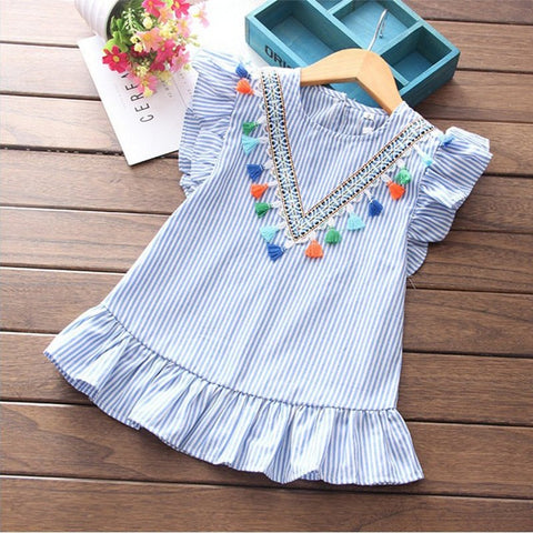 Mutter Tochter Kleid Boho mit Pompons