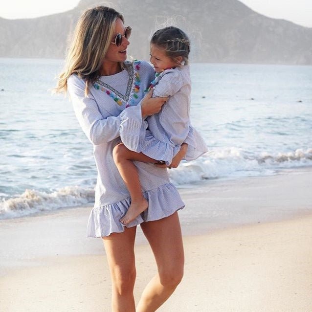 Mutter Tochter Kleid Boho mit Pompons
