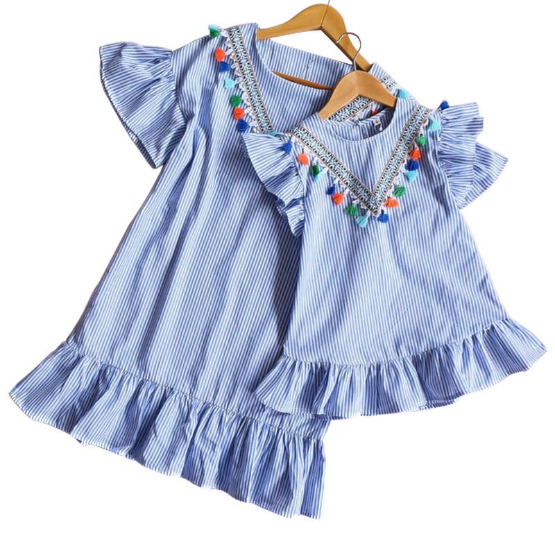 Mutter Tochter Kleid Boho mit Pompons