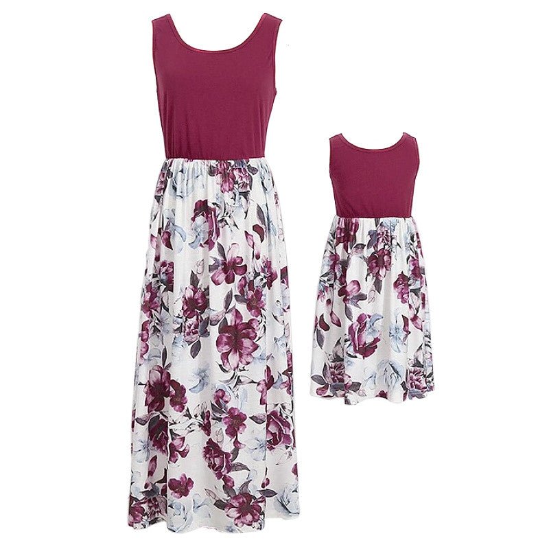 Mutter Tochter Kleid Bordeaux mit Blumenmuster