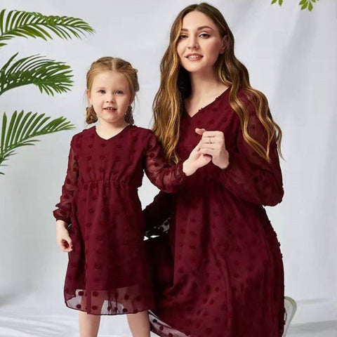 Mutter Tochter Kleid Fließend mit Pompons