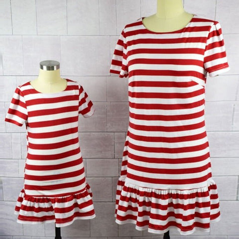 Mutter Tochter Kleid Gestreift