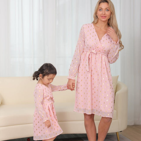 Mutter Tochter Kleid Kimono Rosa