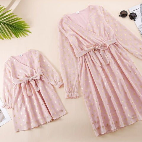 Mutter Tochter Kleid Kimono Rosa
