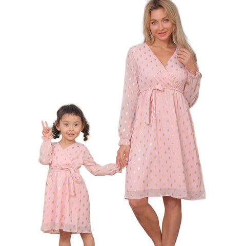 Mutter Tochter Kleid Kimono Rosa