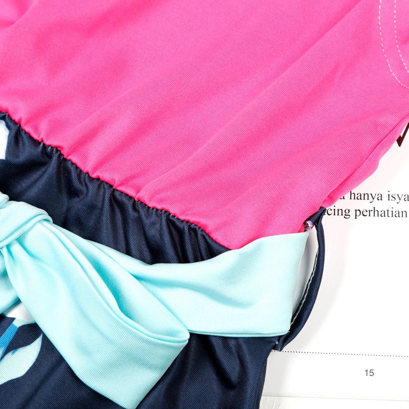 Mutter Tochter Kleid Lang Blau und Rosa