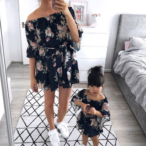 Mutter Tochter Kleid Marineblau