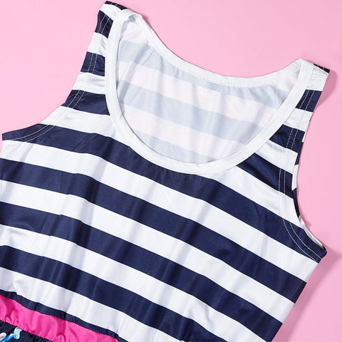 Mutter Tochter Kleid Marineblau und Weiß