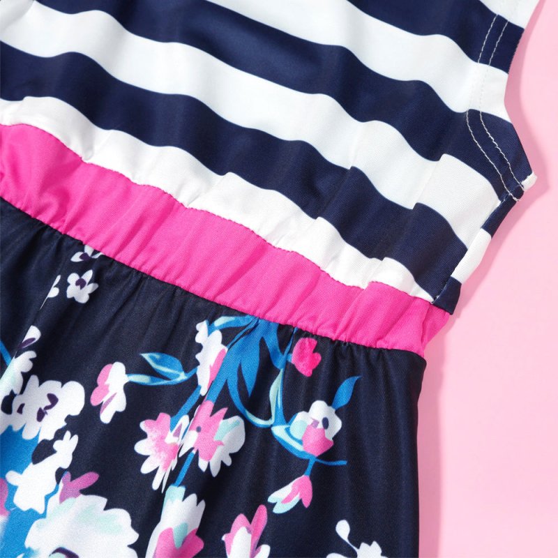 Mutter Tochter Kleid Marineblau und Weiß