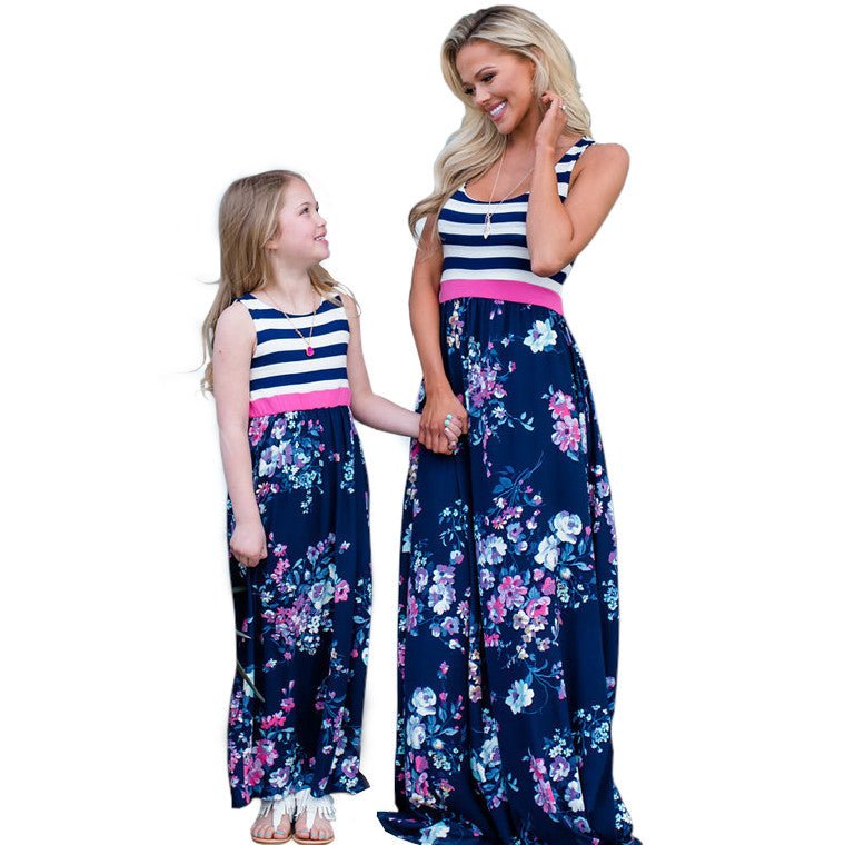 Mutter Tochter Kleid Marineblau und Weiß