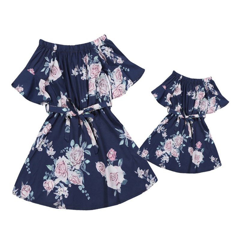 Mutter Tochter Kleid Marineblau