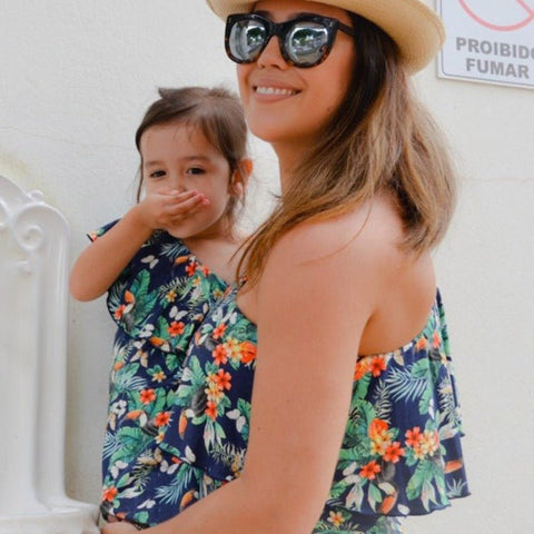 Mutter Tochter Kleid mit Blumenmuster Bardot