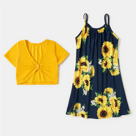 Mutter Tochter Kleid mit Sonnenblumenmuster