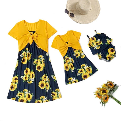 Mutter Tochter Kleid mit Sonnenblumenmuster