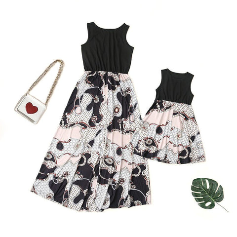 Mutter Tochter Kleid Schwarz