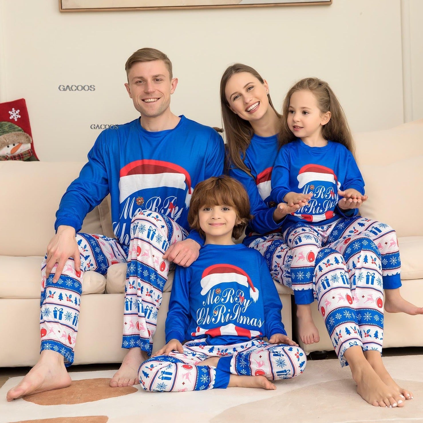 Weihnachten Schlafanzug Familie blau