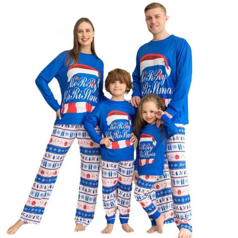 Weihnachten Schlafanzug Familie blau