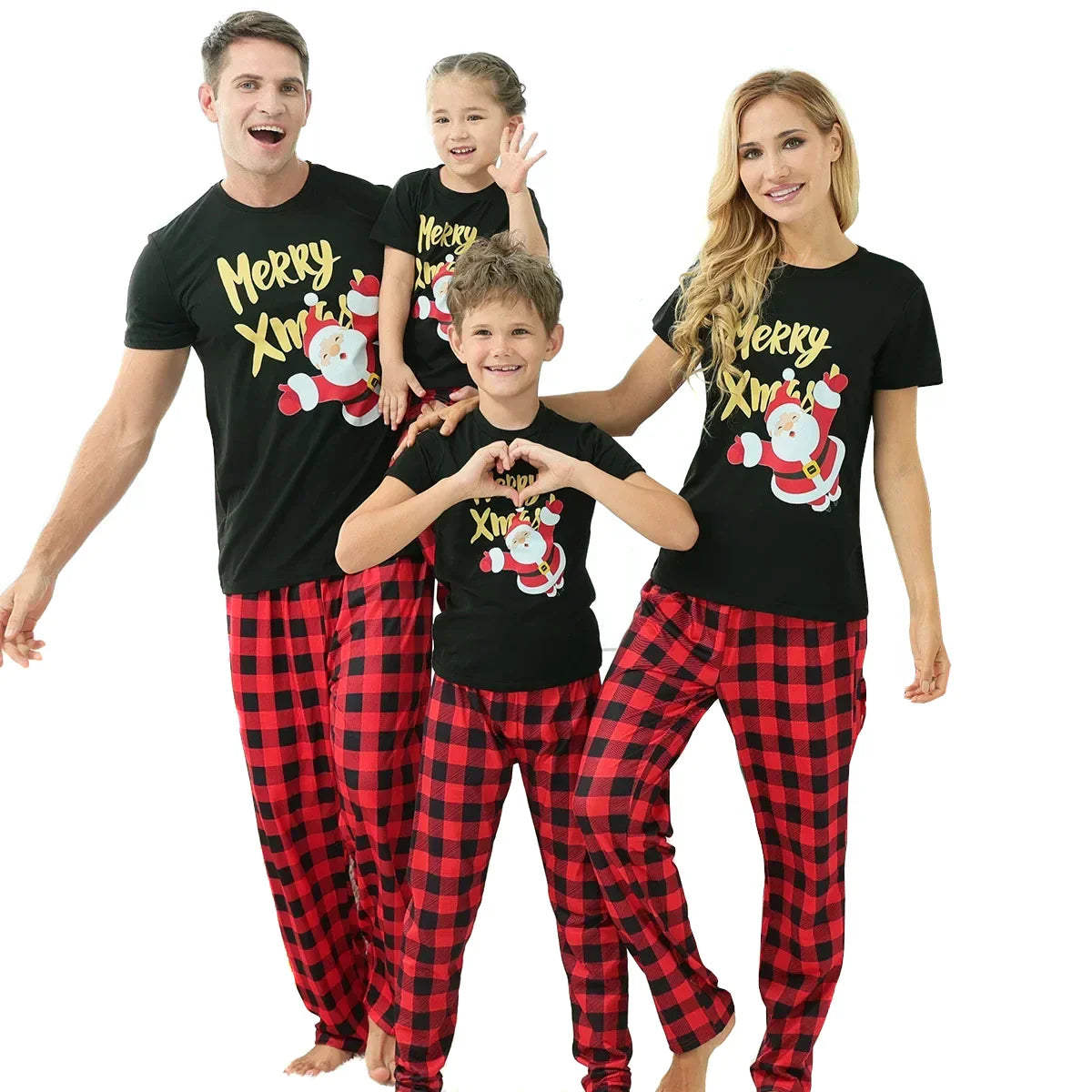 Weihnachts- Schlafanzug- Familie Glücklich Schwarz und Rot
