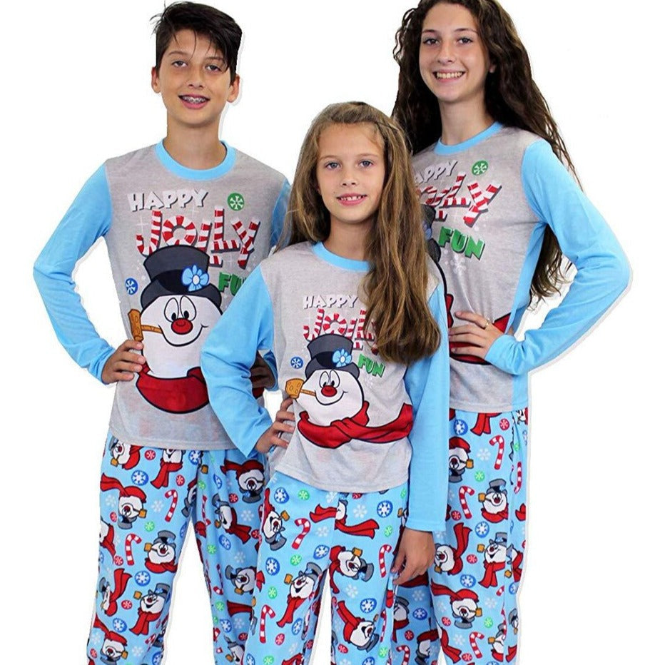 Weihnachts-Schlafanzug- Familie Schneemann Blau