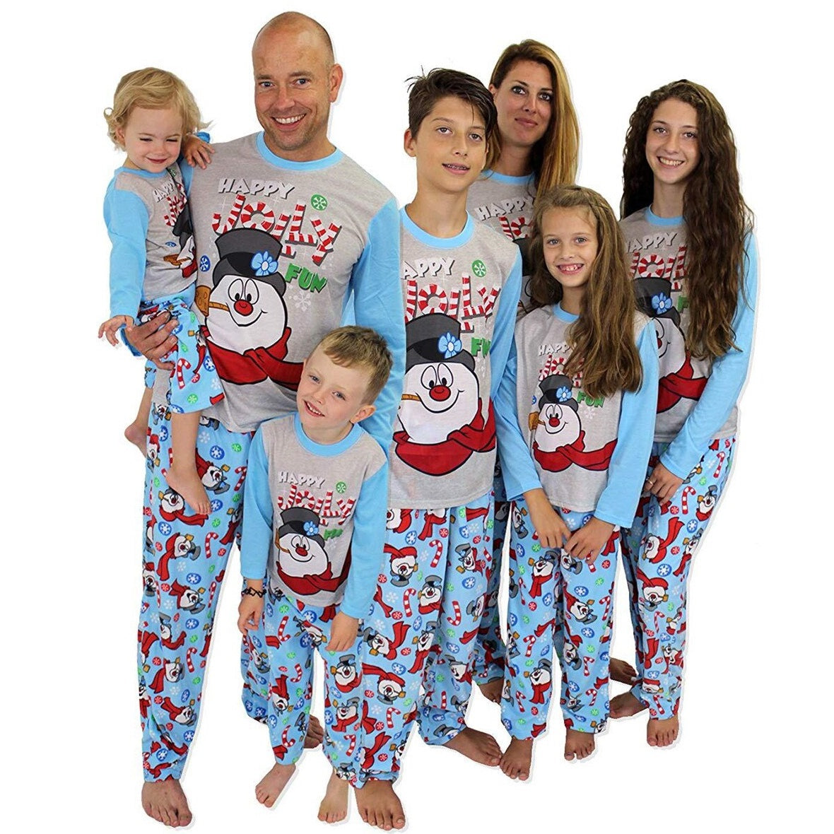 Weihnachts-Schlafanzug- Familie Schneemann Blau